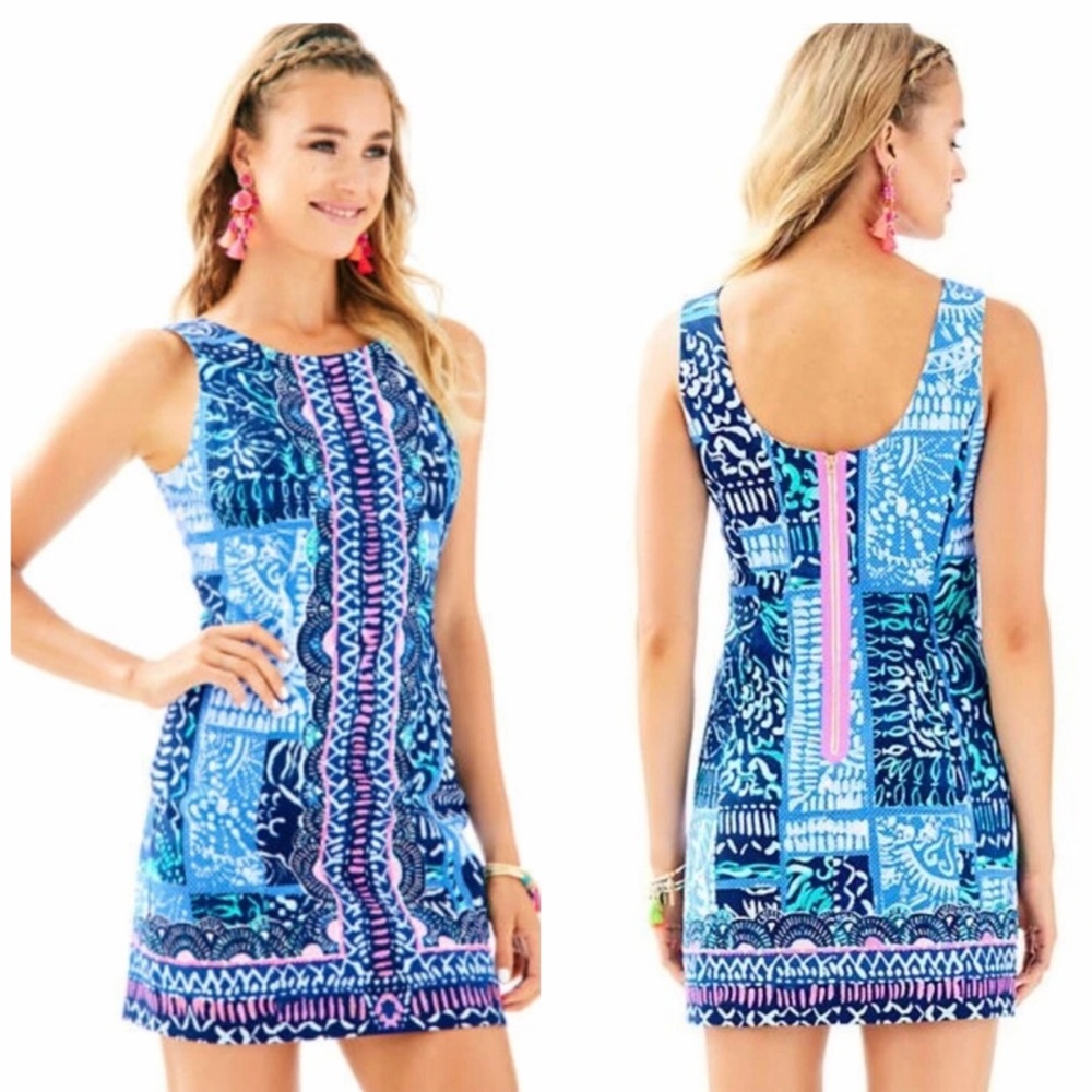 Lilly Pulitzer Mila Shift Dress Leied Back Blue Size 2
